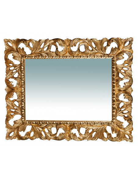 Espelho de parede vertical/horizontal de madeira com acabamento em folha de ouro antigo Made in Italy L74xDP6xH94 cm - Biscottin