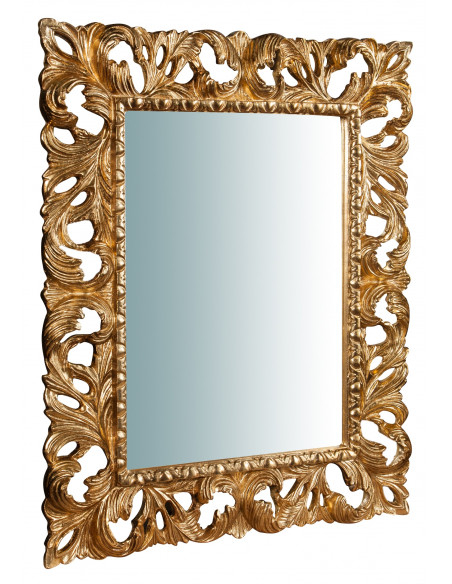 Espelho de parede vertical/horizontal de madeira com acabamento em folha de ouro antigo Made in Italy L74xDP6xH94 cm - Biscottin