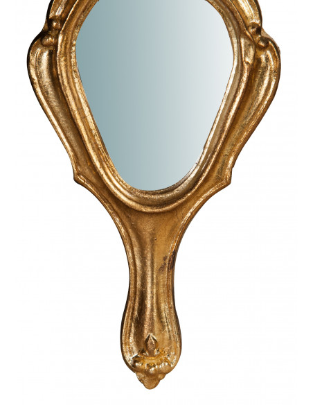 Specchiera a mano in legno finitura foglia oro anticato Made in Italy L11xPR1,5xH20 cm - Biscottini.it