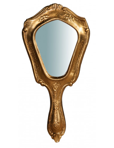 Specchiera a mano in legno finitura foglia oro anticato Made in Italy L15xPR1,5xH31 cm - Biscottini.it