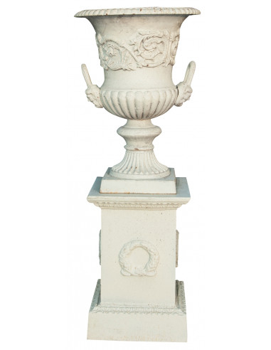 Vaso diam.125xH170 cm com base L35xDP35xH50 cm em ferro fundido - Biscottini.it Vaso diam.125xH170 cm com base L35xDP35xH50 cm em ferro fundido - Biscottini.it