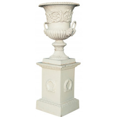 Vaso diam.125xH170 cm con base L35xPR35xH50 cm in fusione di ghisa - Biscottini.it