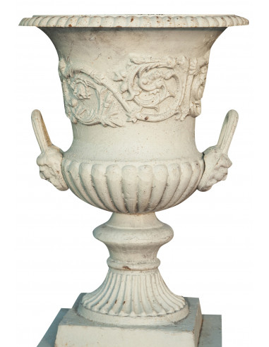 Vaso diam.125xH170 cm com base L35xDP35xH50 cm em ferro fundido - Biscottini.it Vaso diam.125xH170 cm com base L35xDP35xH50 cm em ferro fundido - Biscottini.it