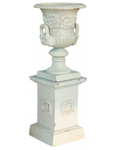 Vaso diam.22xH33 cm con base diam.27xH39 cm in fusione di ghisa- Biscottini.it