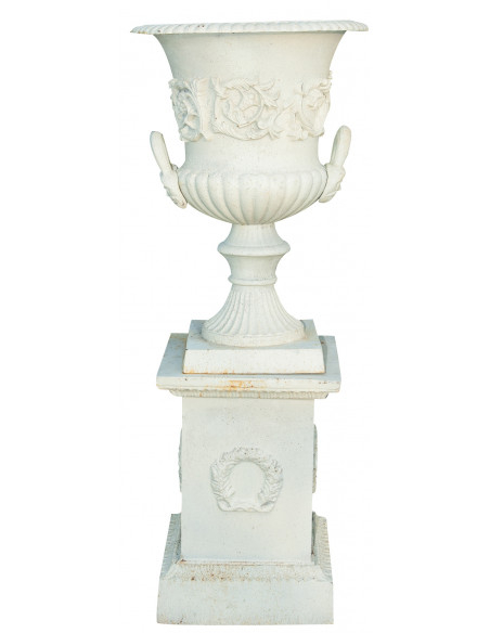 Vaso diam.57xH80 cm com base L44xDP44xH69 cm em ferro fundido - Biscottini.it