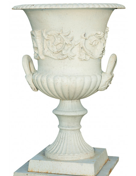 Vaso diam.57xH80 cm com base L44xDP44xH69 cm em ferro fundido - Biscottini.it