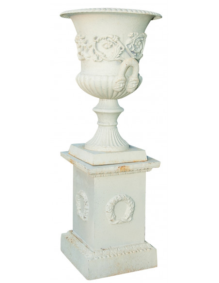 Vaso diam.57xH80 cm com base L44xDP44xH69 cm em ferro fundido - Biscottini.it