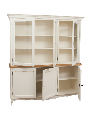 Aparador em madeira maciça de lima, estrutura branca, tampo com acabamento natural, 175x41x207 cm Aparador em madeira maciça de lima, estrutura branca, tampo com acabamento natural, 175x41x207 cm