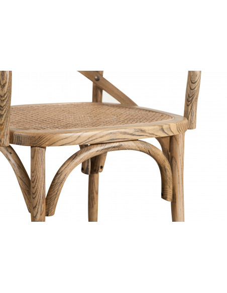 Sedia con braccioli thonet in massello di frassino in finitura noce chiaro anticato e seduta in paglia di Vienna L50XPR43XH89 cm