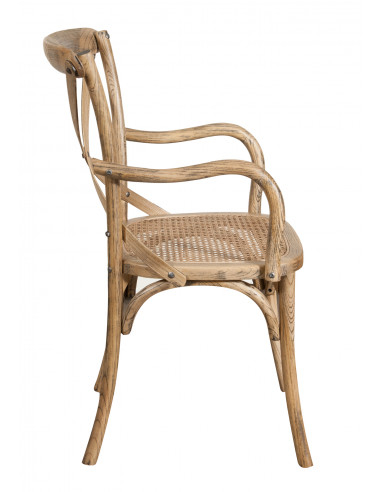 Cadeira Thonet com braços em freixo maciço com acabamento em nogueira clara antiga e assento em palha Viena L50XDP43XH89 cm Cadeira Thonet com braços em freixo maciço com acabamento em nogueira clara antiga e assento em palha Viena L50XDP43XH89 cm
