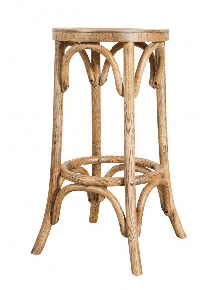Banqueta tipo Thonet em freixo maciço com acabamento em nogueira clara antiga Diam.39XH75 cm