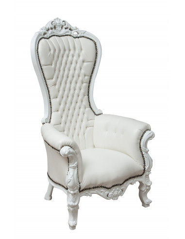 Poltrona a trono stile francese Luigi XVI in legno massello di faggio L85XPR83XH145 cm