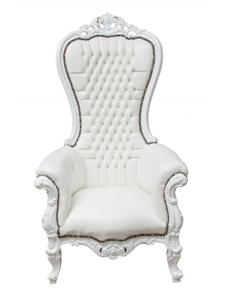 Poltrona a trono stile francese Luigi XVI in legno massello di faggio L85XPR83XH145 cm