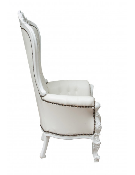 Poltrona a trono stile francese Luigi XVI in legno massello di faggio L85XPR83XH145 cm