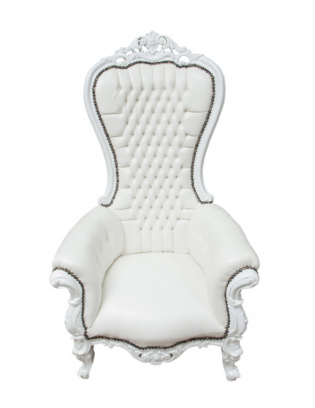 Poltrona a trono stile francese Luigi XVI in legno massello di faggio L85XPR83XH145 cm