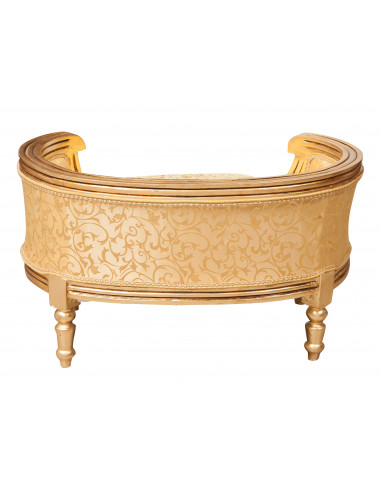 Pouf con schienale stile francese Luigi XVI in legno massello di faggio L74XPR53XH41 cm Pouf con schienale stile francese Luigi XVI in legno massello di faggio L74XPR53XH41 cm