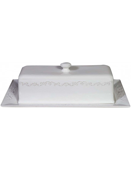 Vassoio rettangolare con coperchio in porcellana bianca Shabby L40,5xPR22,5xH13 cm