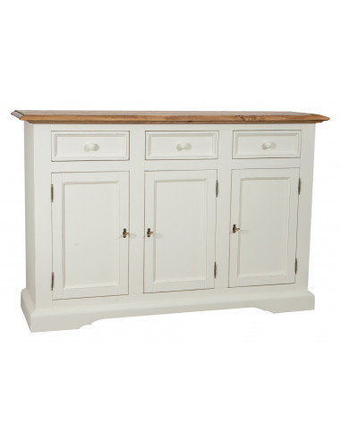 Credenza shabby - country chic in legno massello di tiglio artigianale struttura bianca anticata piano finitura naturale L156xPR