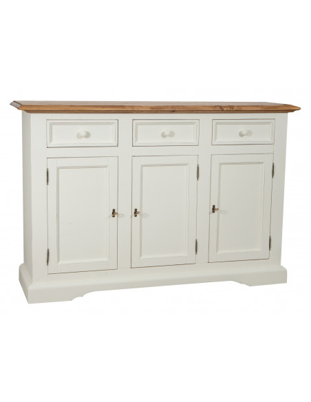 Credenza shabby - country chic in legno massello di tiglio artigianale struttura bianca anticata piano finitura naturale L156xPR