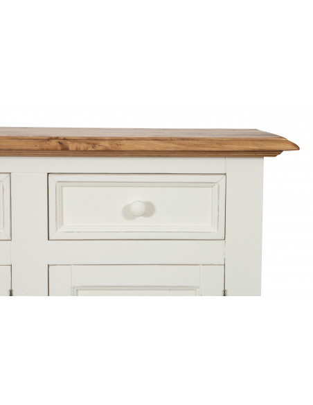 Credenza shabby - country chic in legno massello di tiglio artigianale struttura bianca anticata piano finitura naturale L156xPR