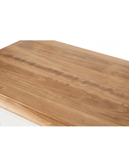 Credenza shabby - country chic in legno massello di tiglio artigianale struttura bianca anticata piano finitura naturale L156xPR