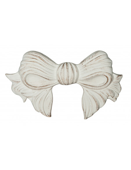 Decoro a forma di fiocco in legno finitura bianco anticato made in italy L44XPR4XH25 cm