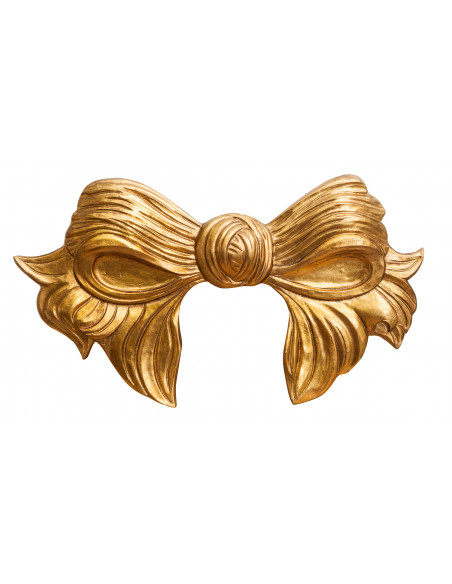 Decoração em forma de laço de madeira com acabamento em folha de ouro antigo fabricado na Itália L87XDP7XH50 cm