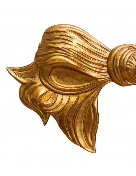 Decoro a forma di fiocco in legno finitura foglia oro anticato made in italy L87XPR7XH50 cm