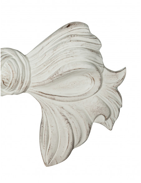 Decoro a forma di fiocco in legno finitura bianco anticato made in italy L87XPR7XH50 cm