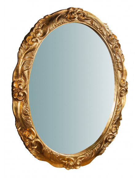 Espelho de parede vertical/horizontal de madeira com acabamento em folha de ouro antigo fabricado na Itália L98XDP7XH78 cm