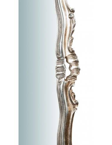 Specchiera da parete in legno finitura foglia argento anticato made in italy L66XPR5,5XH118 cm Specchiera da parete in legno finitura foglia argento anticato made in italy L66XPR5,5XH118 cm
