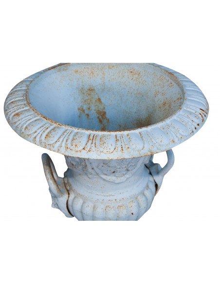 Vase mit Griffen aus Gusseisen, antike weiße Oberfläche Diam.60XH75 cm