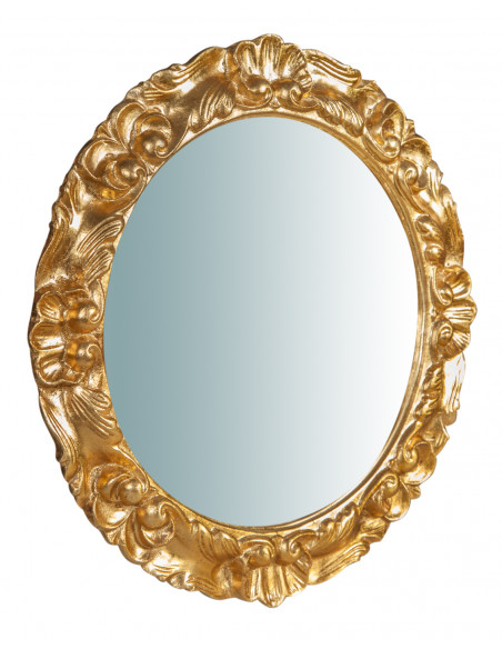 Specchiera da parete in legno finitura foglia oro anticato made in italy L54XPR4,5XH54 cm