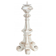 Candeliere in legno finitura bianca anticata Made in Italy L19XPR19XH38 cm