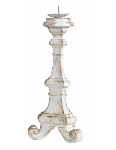Candeliere in legno finitura bianca anticata Made in Italy L19XPR19XH38 cm Candeliere in legno finitura bianca anticata Made in Italy L19XPR19XH38 cm