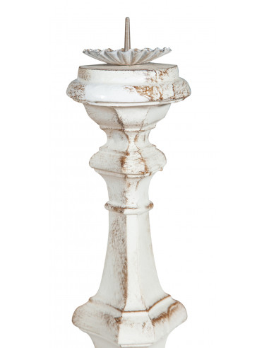 Candeliere in legno finitura bianca anticata Made in Italy L19XPR19XH38 cm Candeliere in legno finitura bianca anticata Made in Italy L19XPR19XH38 cm