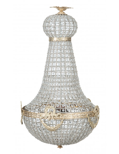 Lâmpada pingente feita de latão e jóias de cristal Diam. 50XH100 cm