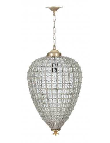 Lâmpada pingente feita de latão e jóias de cristal Diam. 30XH50 cm