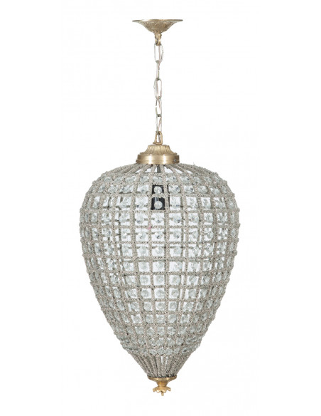 Lâmpada pingente feita de latão e jóias de cristal Diam. 30XH50 cm