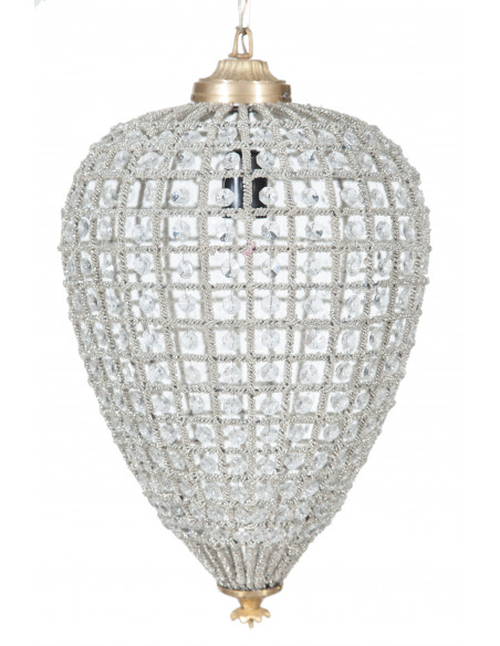 Lâmpada pingente feita de latão e jóias de cristal Diam. 30XH50 cm