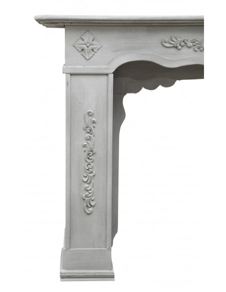 Cornice camino in legno finitura grigio anticata  L130xPR29,5xH98 cm