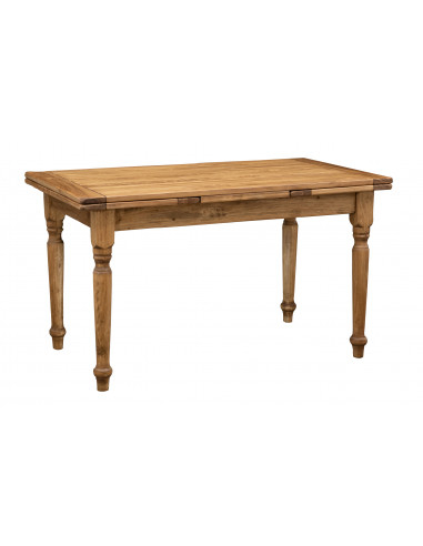 Table rallonge champêtre en bois massif de tilleul massif, finition noyer L140xPR80xH80 cm