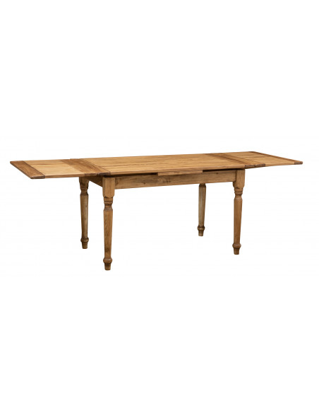 Tavolo allungabile  in legno massello di tiglio Made in Italy finitura naturale. Vista completamente aperto