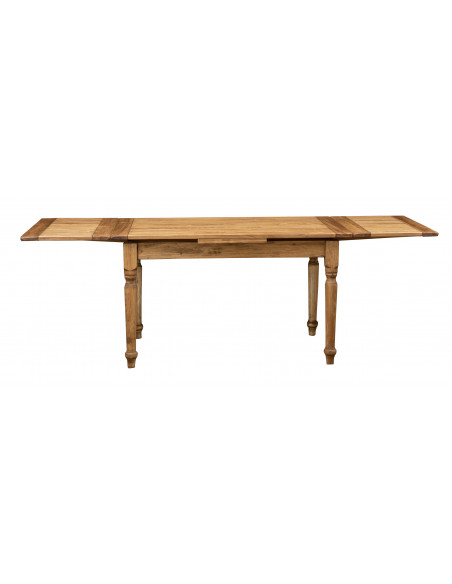 Tavolo allungabile  in legno massello di tiglio Made in Italy finitura naturale. Vista con allunghe aperte