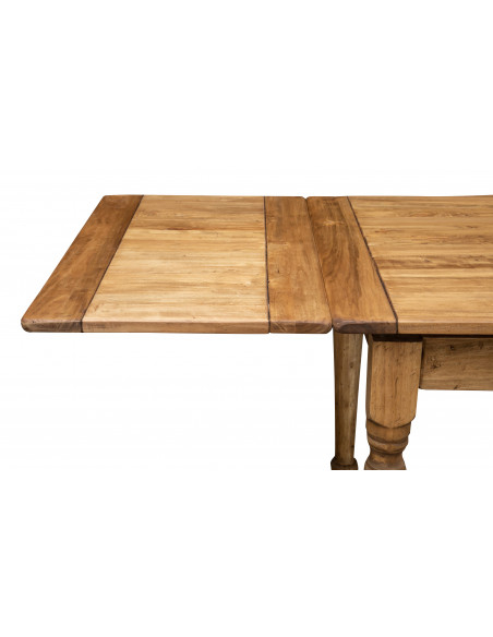 Mesa extensível em madeira maciça de cal, Fabricado na Itália, acabamento natural. Detalhe da extensão