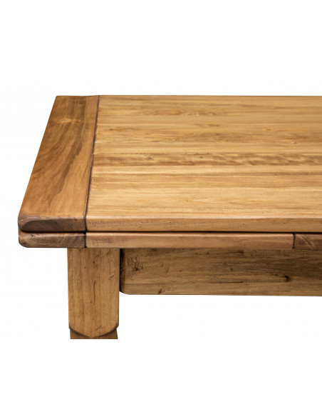 Tavolo allungabile  in legno massello di tiglio Made in Italy finitura naturale. Particolare con allunga chiusa
