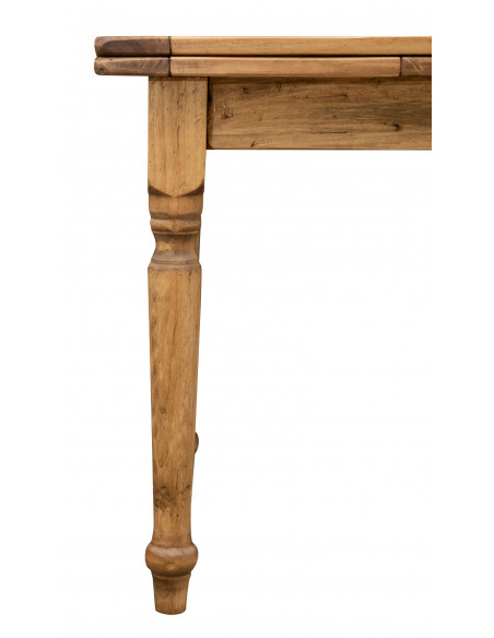 Tavolo allungabile  in legno massello di tiglio Made in Italy finitura naturale. Particolare con gamba