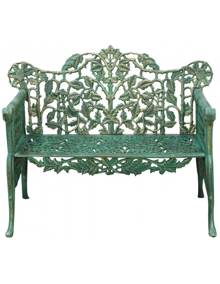Banco Liberty em ferro fundido com acabamento verde antigo 110x56x86 cm