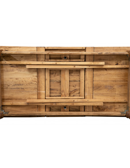 Mesa country em madeira maciça, com duas extensões. Mecanismo de estrutura. Produto artesanal feito na Itália