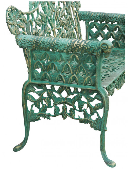 Banco Liberty em ferro fundido com acabamento verde antigo 110x56x86 cm